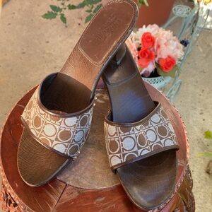 Salvatore Ferragamo Brown and Cream Patterned Heels